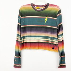 Aviator Nation Serape Striped Long Sleeve Lightening Bolt Crop Top Size S Casual